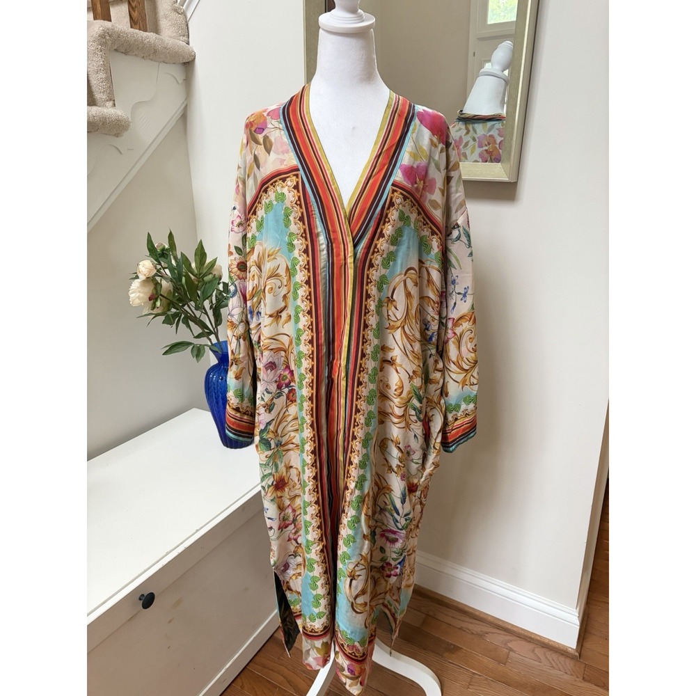 Johnny Was Reversible Silk Kimono Robe Floral Paisley Patchwork Duster XL Multi - Picture 6 of 16